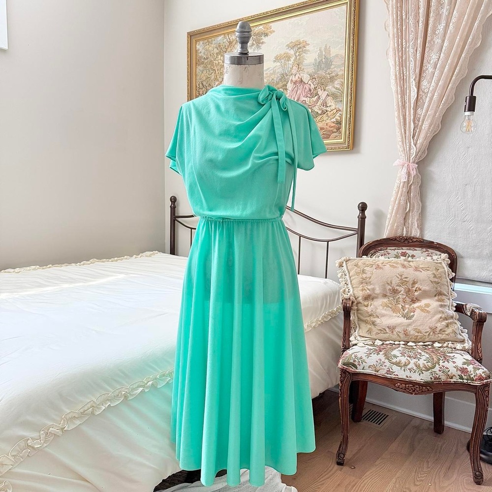 70s midi dress   Union Made size 11 bright aqua midi dress